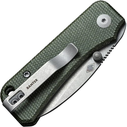 Baby Banter Folding Knife - Green Micarta Handle: Experience the elegance and functionality of this folding knife with a striking green Micarta handle.