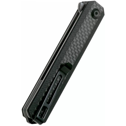 Chronic Damascus Flipper Knife Carbon Fiber Overlay On G10 Handle