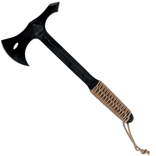 Arlan Single Bit Throwing Axe in bold black, complete with a cord for added convenience at GorillaSurplus.com