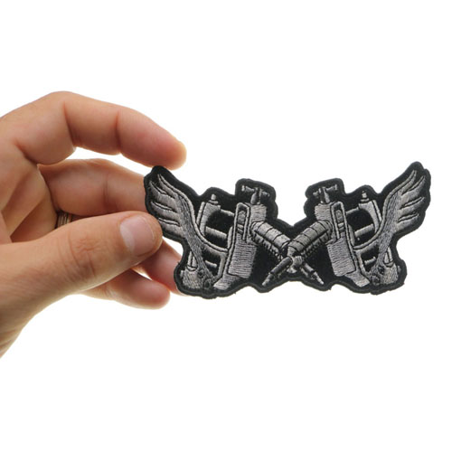 Tattoo Guns Wings Patch Small 4.5x2 Inch