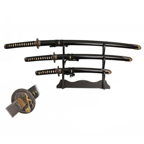 Katana Sword Set Katana Wakizashi Tanto w/ Stand