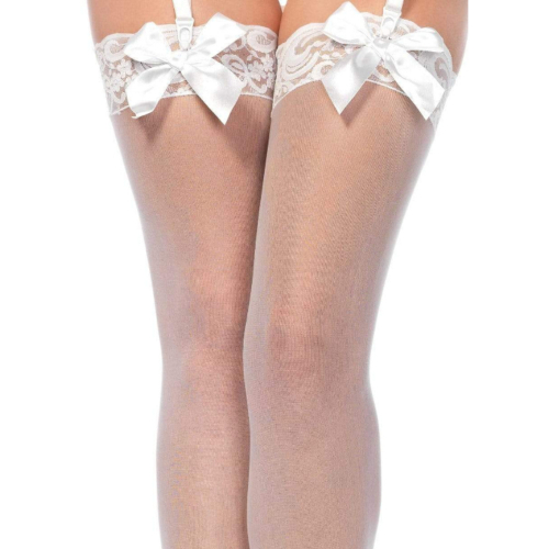 Bunny Sheer Thigh Hi Lace Top With Satin Bow