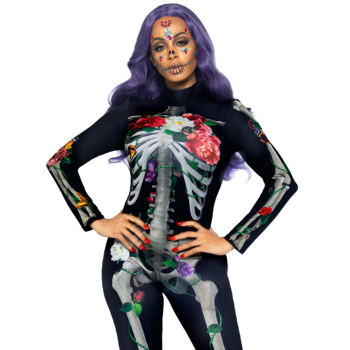 Floral 3D Skeleton Catsuit Costume