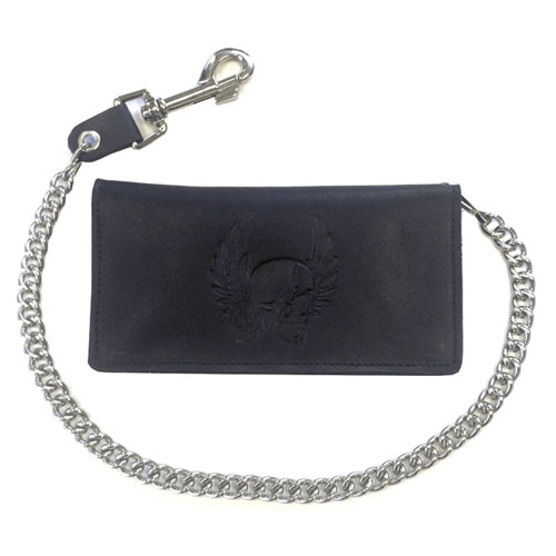 Large Biker Wallet with Side Zipper Pocket - Black