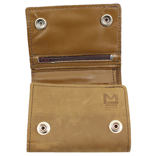 Tri-Fold Leather Chain Wallet w/ Coin Pocket
