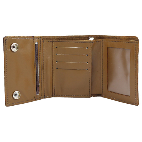 Tri-Fold Leather Chain Wallet w/ Coin Pocket