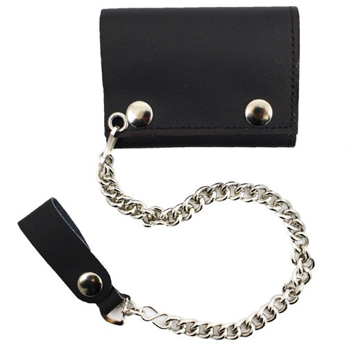 Tri-Fold Leather Chain Wallet