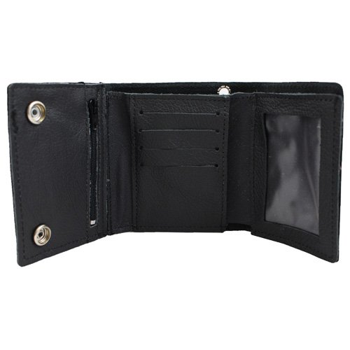 Tri-Fold Leather Chain Wallet w/ Coin Pocket