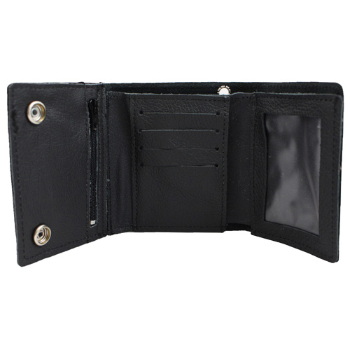 Tri-Fold Leather Chain Wallet w/ Coin Pocket