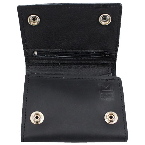 Tri-Fold Leather Chain Wallet w/ Coin Pocket