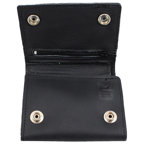 Tri-Fold Leather Chain Wallet w/ Coin Pocket
