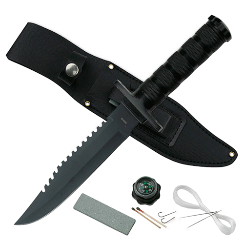 CK-086 Metal Handle Fixed Blade Survival Knife w/ Leather Sheath