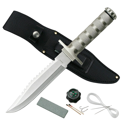 CK-086 Metal Handle Fixed Blade Survival Knife w/ Leather Sheath