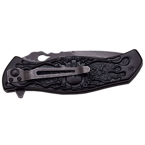 Dark Side Double Anodized Stamped Skull Handle Folding Knife