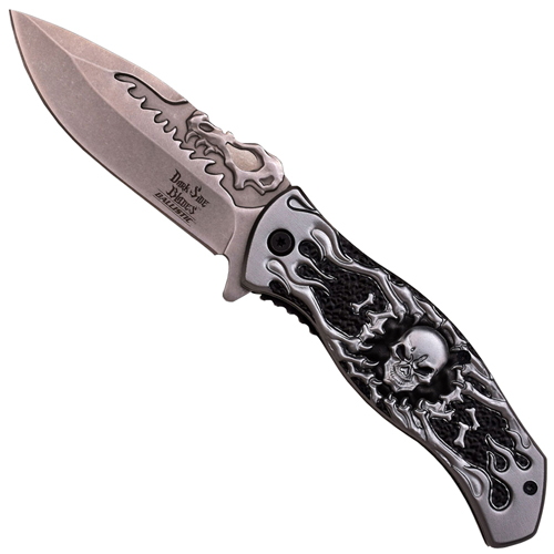 Dark Side Double Anodized Stamped Skull Handle Folding Knife