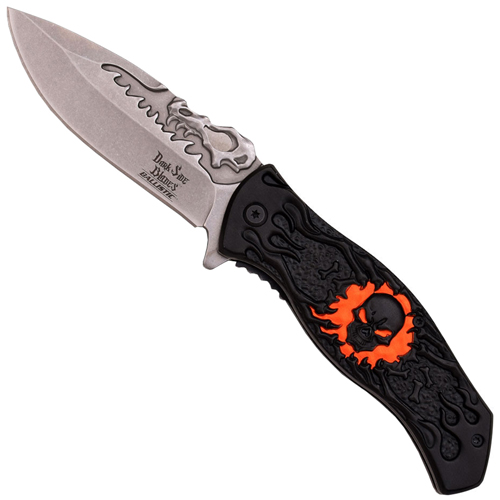 Dark Side Double Anodized Stamped Skull Handle Folding Knife