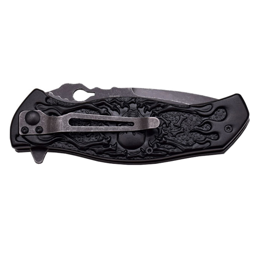 Dark Side Double Anodized Stamped Skull Handle Folding Knife