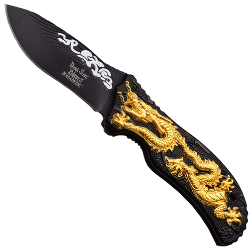 Dark Side Aluminum Handle Folding Knife with Dragon Art