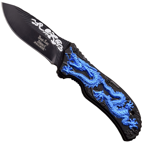Dark Side Aluminum Handle Folding Knife with Dragon Art