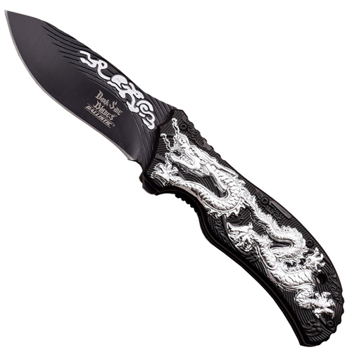 Dark Side Aluminum Handle Folding Knife with Dragon Art