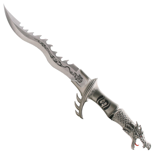 Fantasy Master Cast Metal Handle Fixed Blade Knife w/ Display Stand