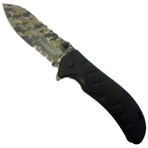 US Marines Half Serrated G10 Handle Folding Knife 