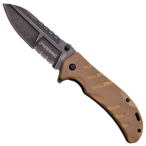 US Marines Half Serrated G10 Handle Folding Knife 