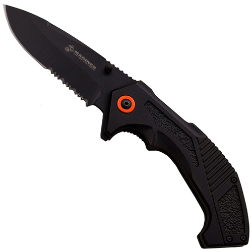MTech USA Marines Black Anodized Aluminum Handle Folding Knife