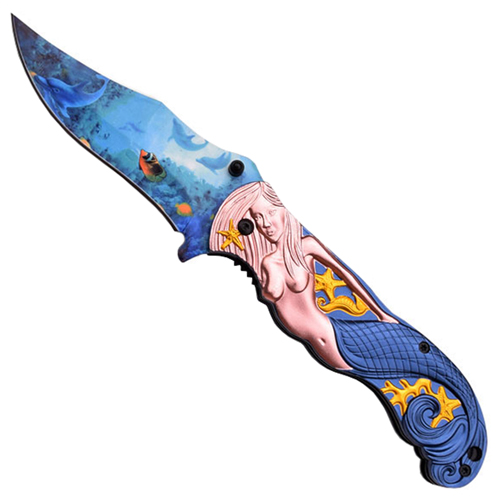 Masters Collection 3D Sculpted Mermaid Art Folding Knife