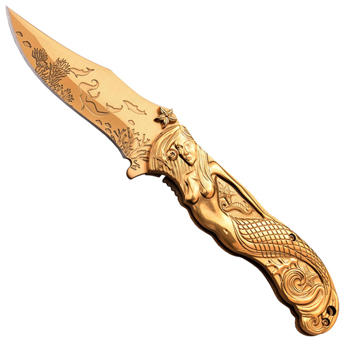 Masters Collection 3D Sculpted Mermaid Art Folding Knife