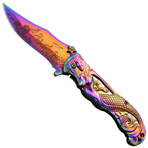 Masters Collection 3D Sculpted Mermaid Art Folding Knife