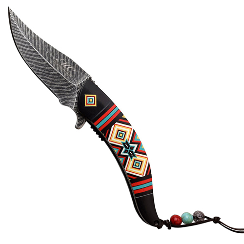 Masters Collection Nylon Fiber Handle Folding Knife w/ Leather Lanyard