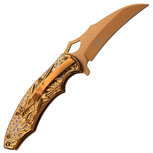 Masters Collection Laser Etch Titanium Coated Folding Blade Knife