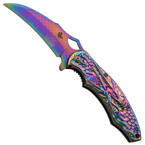 Masters Collection Laser Etch Titanium Coated Folding Blade Knife