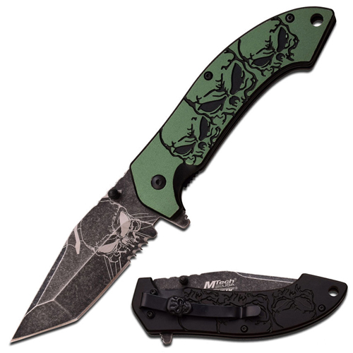 MTech USA MT-A903TQ Stonewash Skull Pattern Spring Assisted Knife
