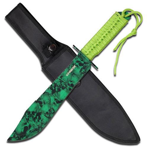 Z Hunter ZB-031 Green Skull Camo Coated Fixed Knife - 15 Inch