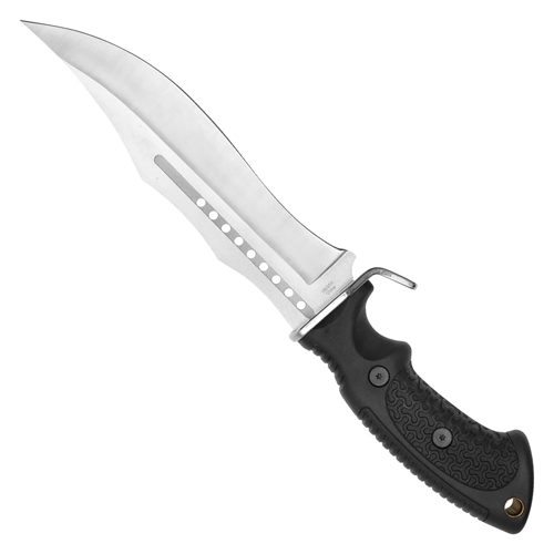 Tactical Black Bowie Perforated Steel Clip Point Blade - Black Abs Handle W/ Guard