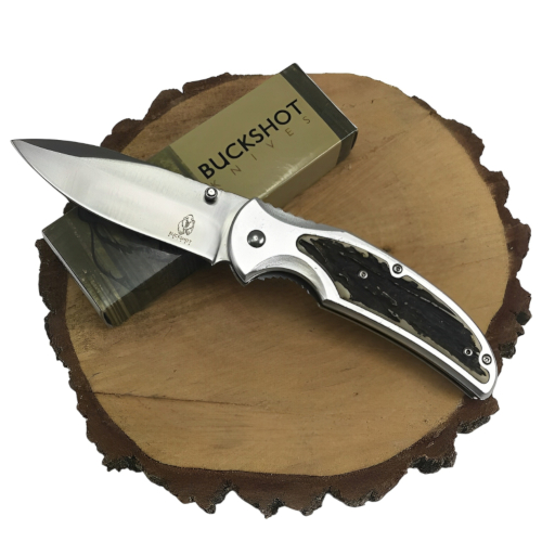 Buckshot Faux Stag Folding Knife