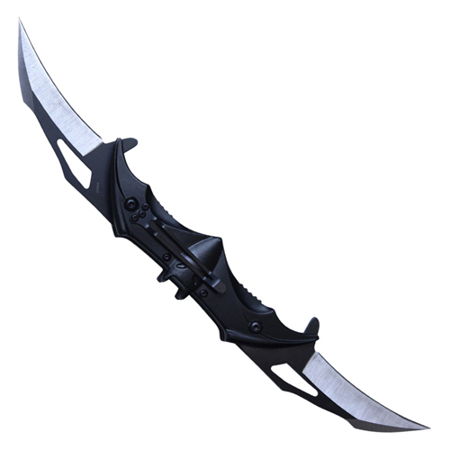 Bat Wings 2-Tone Black Steel Dual Blades - Black Bat Wings Handle
