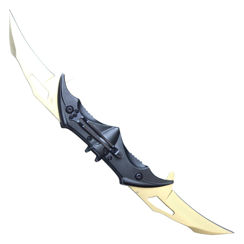 Bat Wings 2-Tone Black Steel Dual Blades - Black Bat Wings Handle