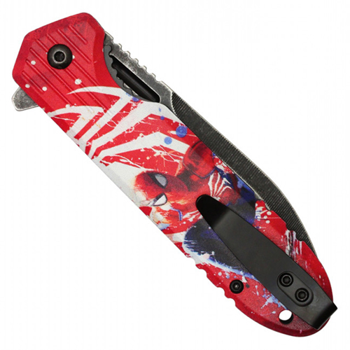 Spider Hero Stonewashed Steel Blade - Red Spider Hero Print Handle