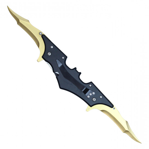 Bat Wings 2-Tone Gold Steel Dual Blades - Black Bat Wings Handle