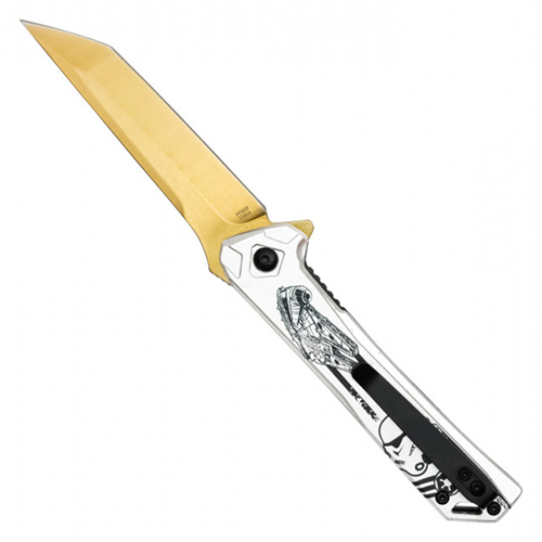 Trooper Gold Tanto Style Steel Blade - Chrome Handle W/ Trooper Print
