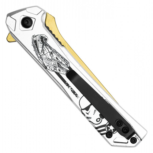 Trooper Gold Tanto Style Steel Blade - Chrome Handle W/ Trooper Print