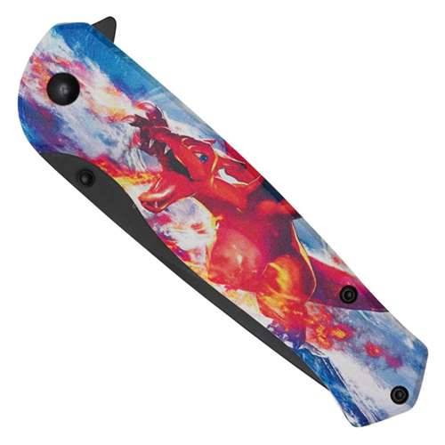 Red Dragon Etched Black Steel Blade - Red Dragon Print Handle
