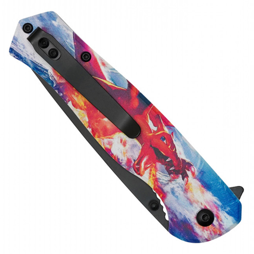 Red Dragon Etched Black Steel Blade - Red Dragon Print Handle