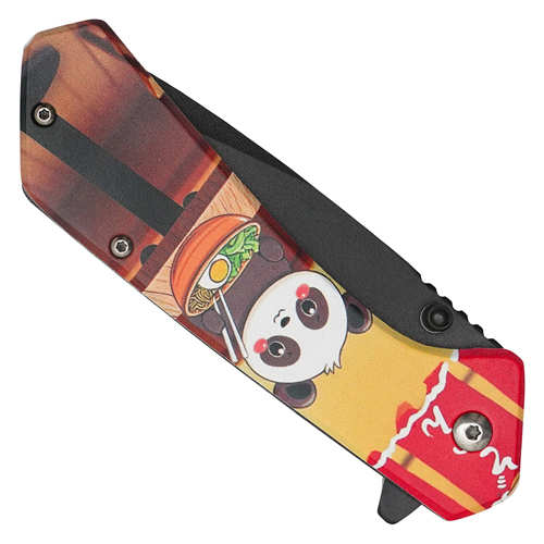 Wartech Ramen Panda Etched Black Steel Blade - Ramen Panda Print Handle 
