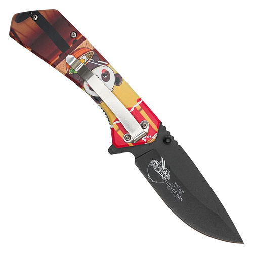 Wartech Ramen Panda Etched Black Steel Blade - Ramen Panda Print Handle 