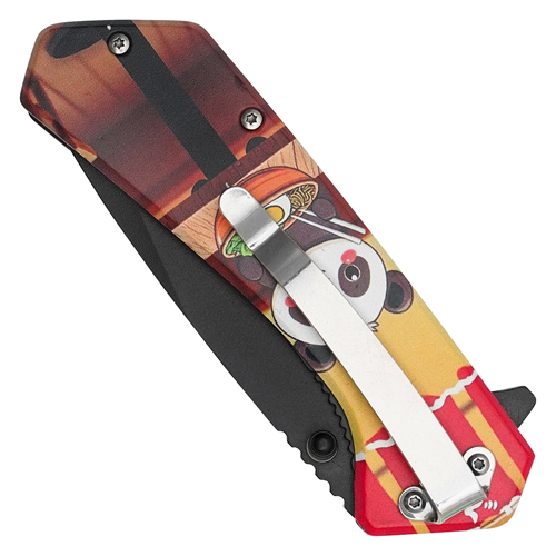 Wartech Ramen Panda Etched Black Steel Blade - Ramen Panda Print Handle 