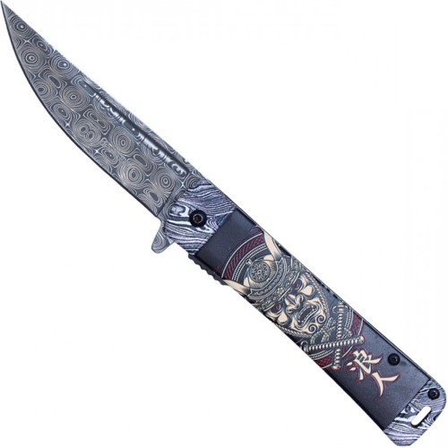 Neptune Damascus Etched Folding Knife 